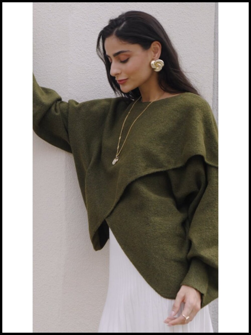 Womens Oversized Batwing Knit Pullover Sweater Long Sleeve Crew Neck Poncho Top - Picture 6 of 6